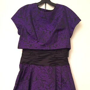 Teri Jon by Rickie Freeman A-Line Cocktail Metallic Floral Jacquard